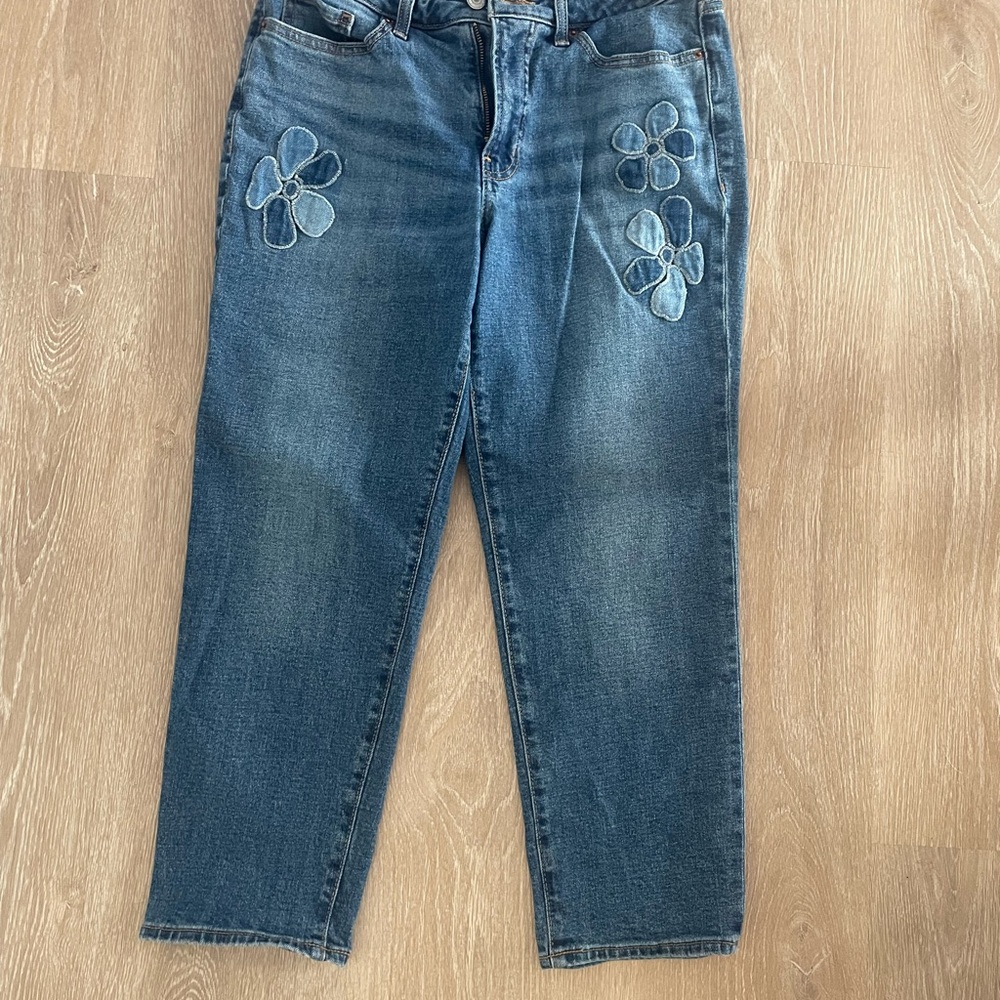 Old Navy Blue Floral Embroidered Cropped Jeans